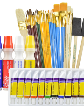 Art supplies value pack includes 12 acrylic paints 25 paint brushes and 4 window markers