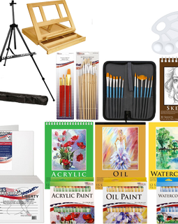 Deluxe artist painting set with aluminum floor easel wood drawer table easel